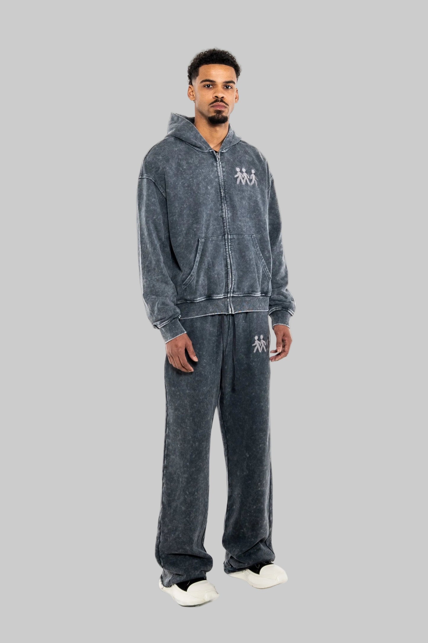 Washed Zip-up Hoodie - Grey