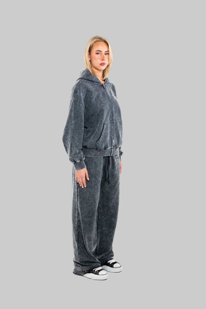 Washed Zip-up Hoodie - Grey