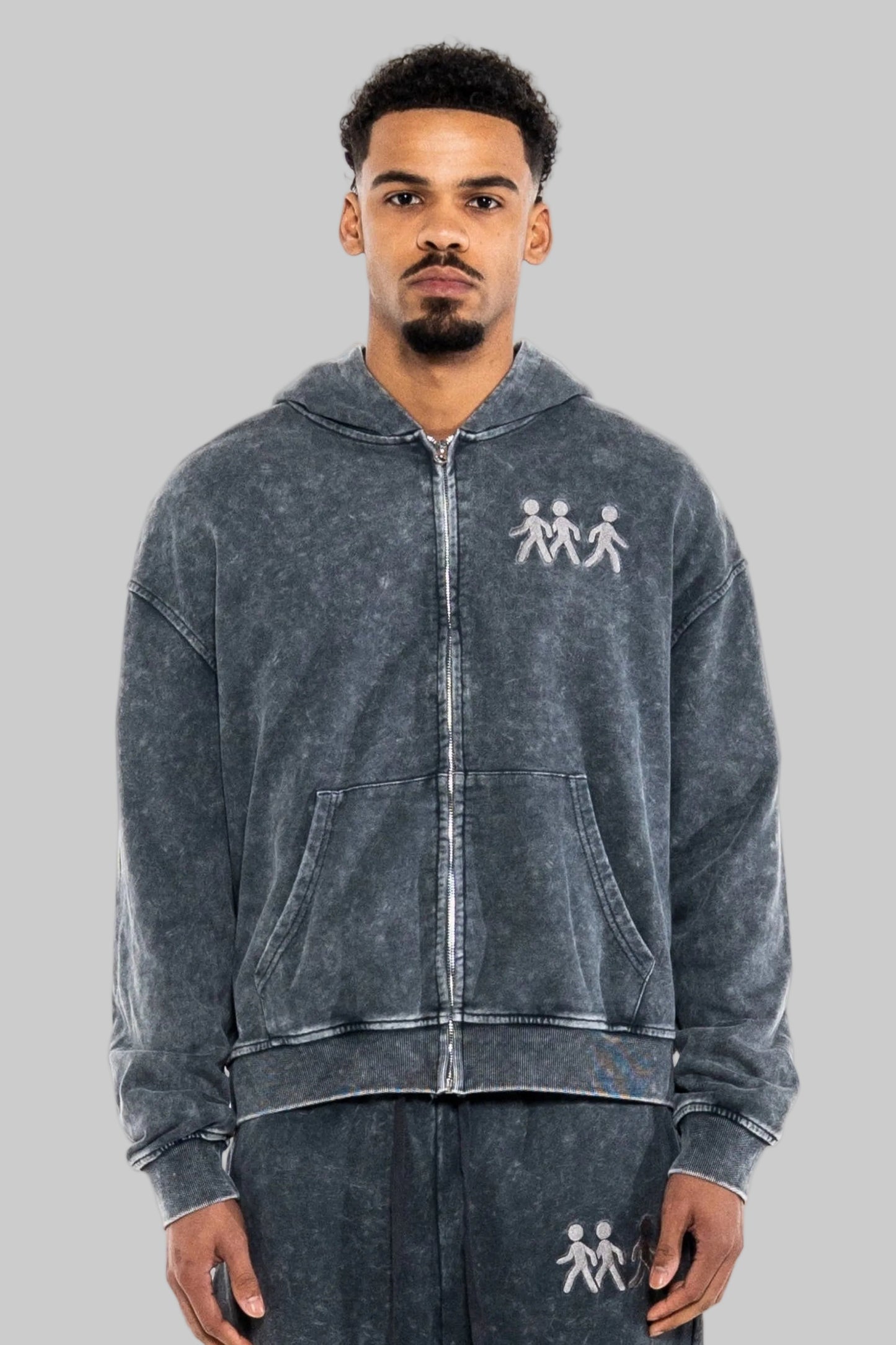 Washed Zip-up Hoodie - Grey