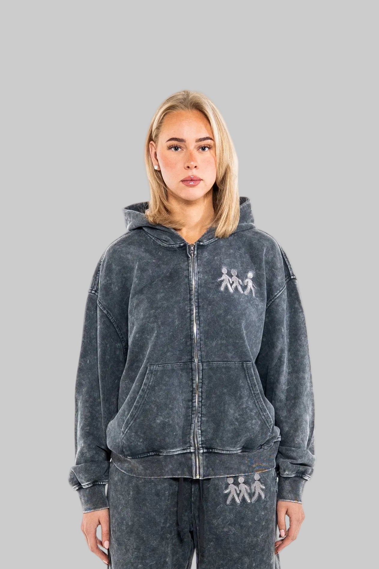 Washed Zip-up Hoodie - Grey