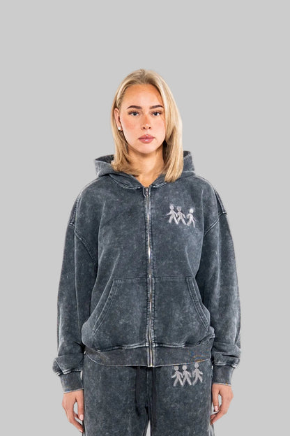 Washed Zip-up Hoodie - Grey